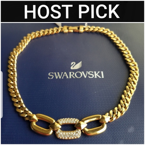 AUTHENTIC Swarovski 18k Gold Plated Chunky Chain Vintage Link Necklace - Picture 5 of 16